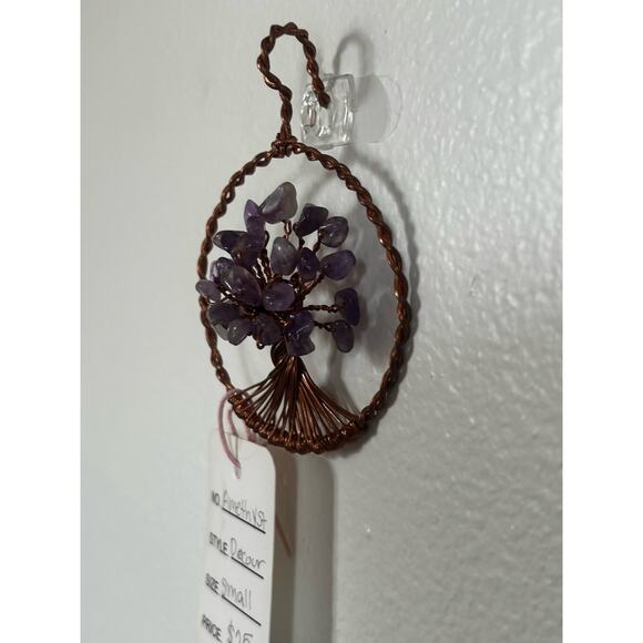 Handmade Wirewrapped Copper and Amethyst Crystal Tree of life 3.5x2” Wall Decor - Picture 3 of 5
